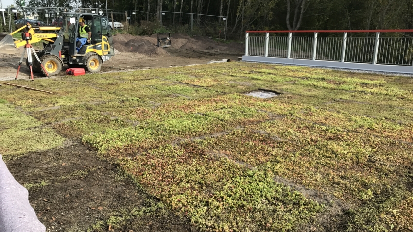 Nordic Green Roof® maksaruohomattoa asennetaan Turussa. Asentaja Eg-Trading Oy.