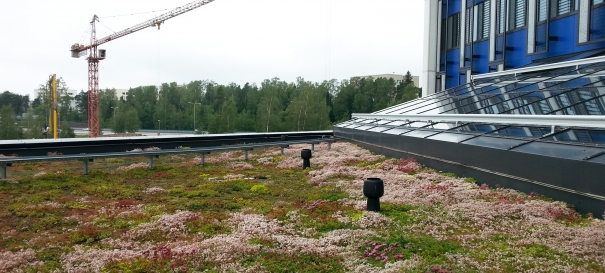 Siirtyminen referenssiin Nordic Green Roof® maksaruohoviherkattoja Keilaniemessä sivustolla eg-trading.fi.